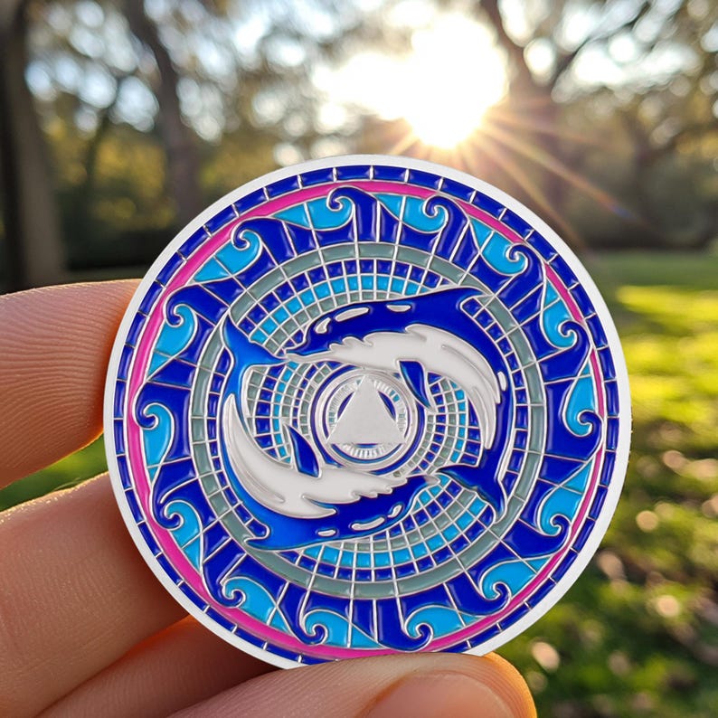 Personalized Silver Dolphin Lotus Sobriety Coins mysite
