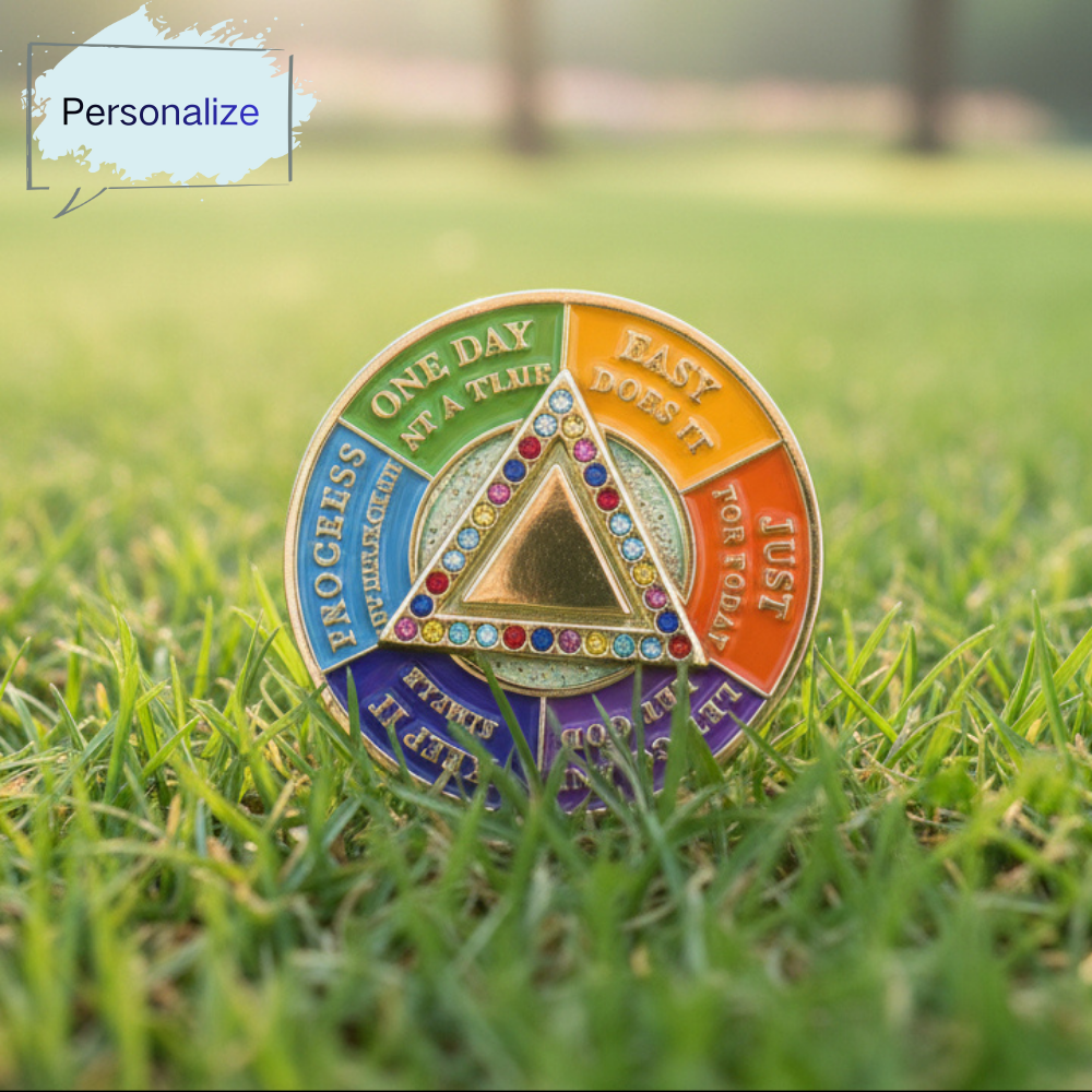 Personalized Colorful Rotating Fidget Spinner Sobriety Coin mysite