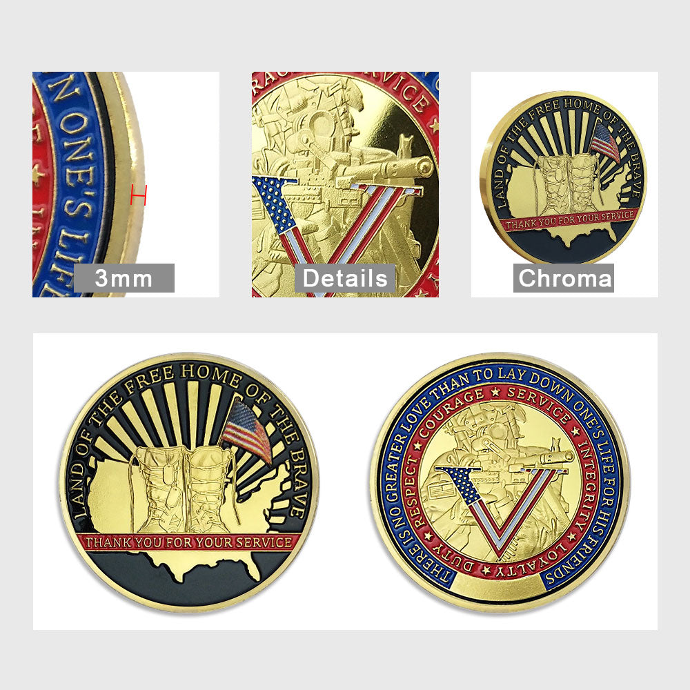 Army Challenge Coin Veterans Boots Land of the Free Home Soldier Medallion Gold-AtSKnSK mysite