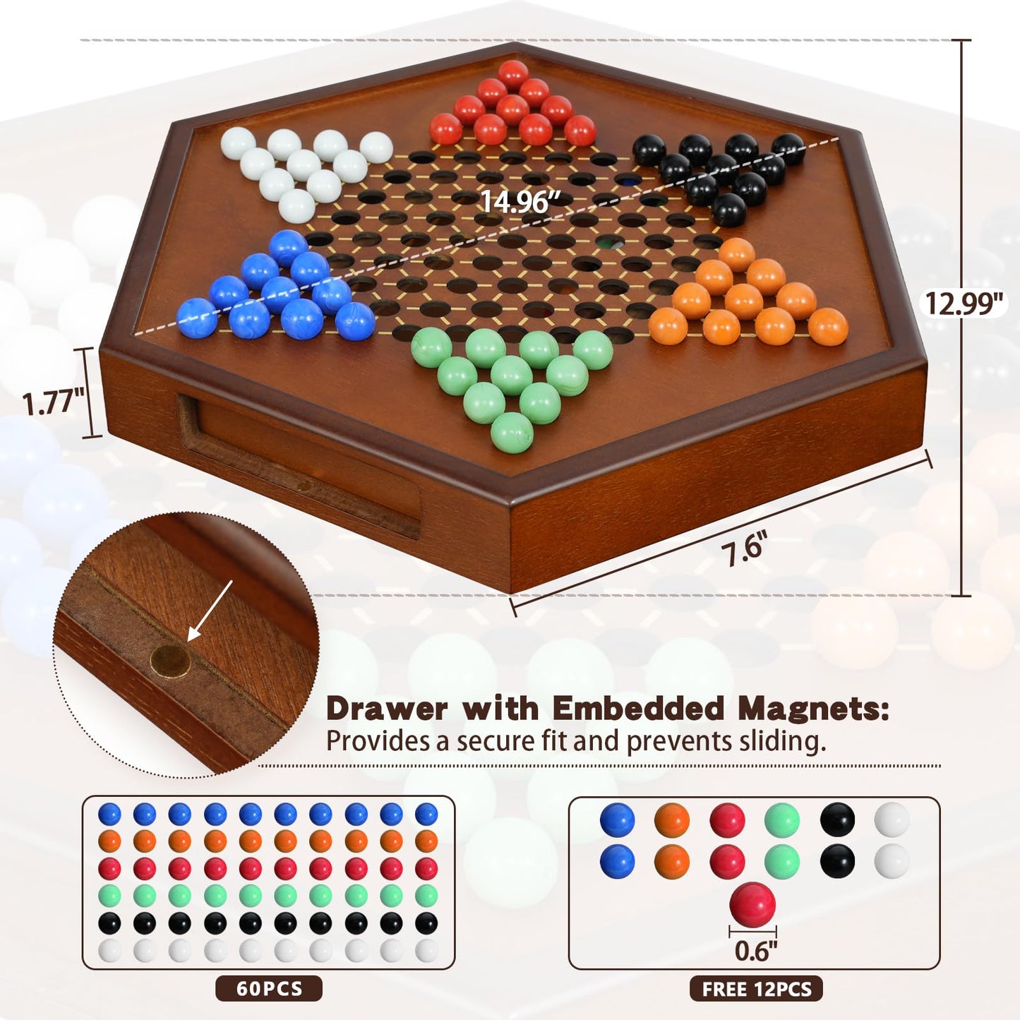 15" Large Upgraded Wooden Chinese Checkers Game Board mysite