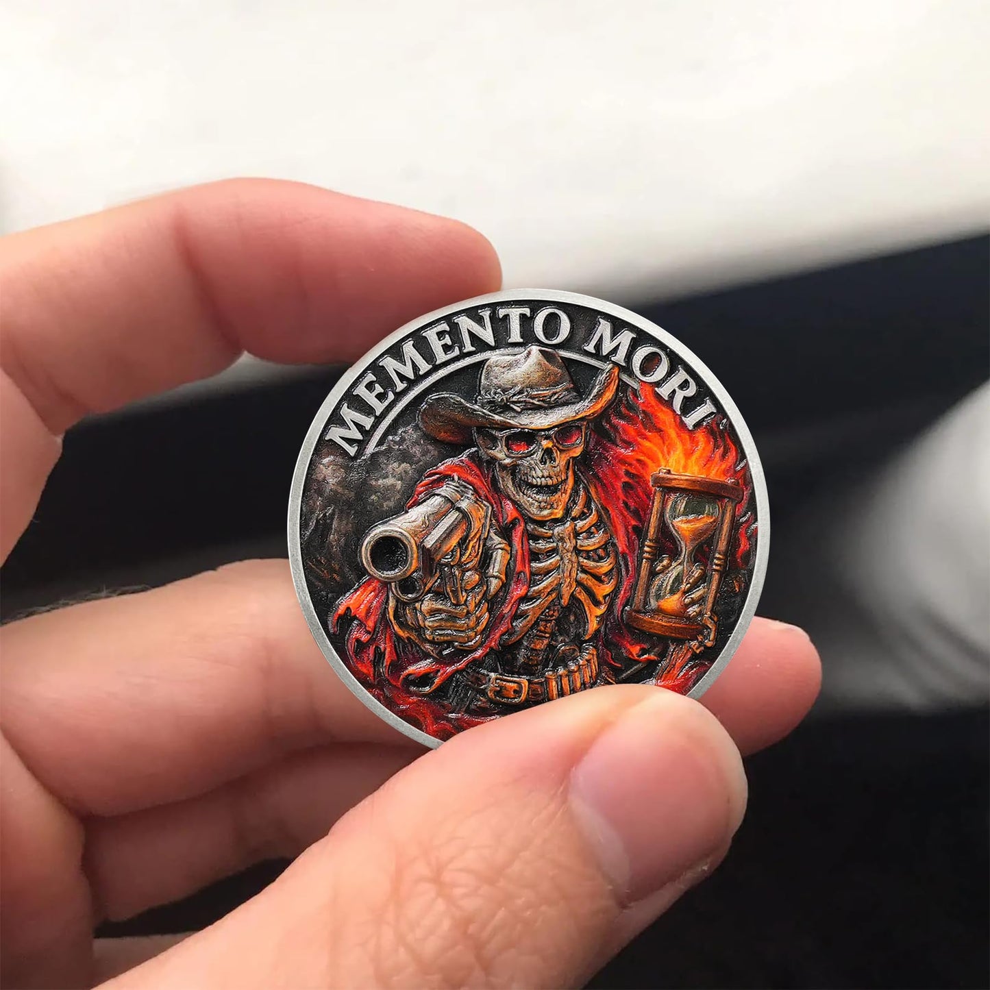 Hourglass & Flame Stoic EDC Memento Mori Skull Coin mysite