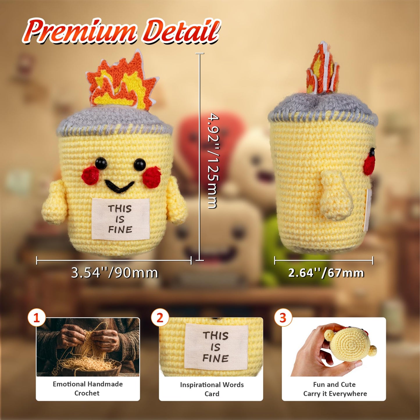 Cute This is Fine Positive Crochet Emotional Support Dumpster Fire Plush Knitted Toys mysite