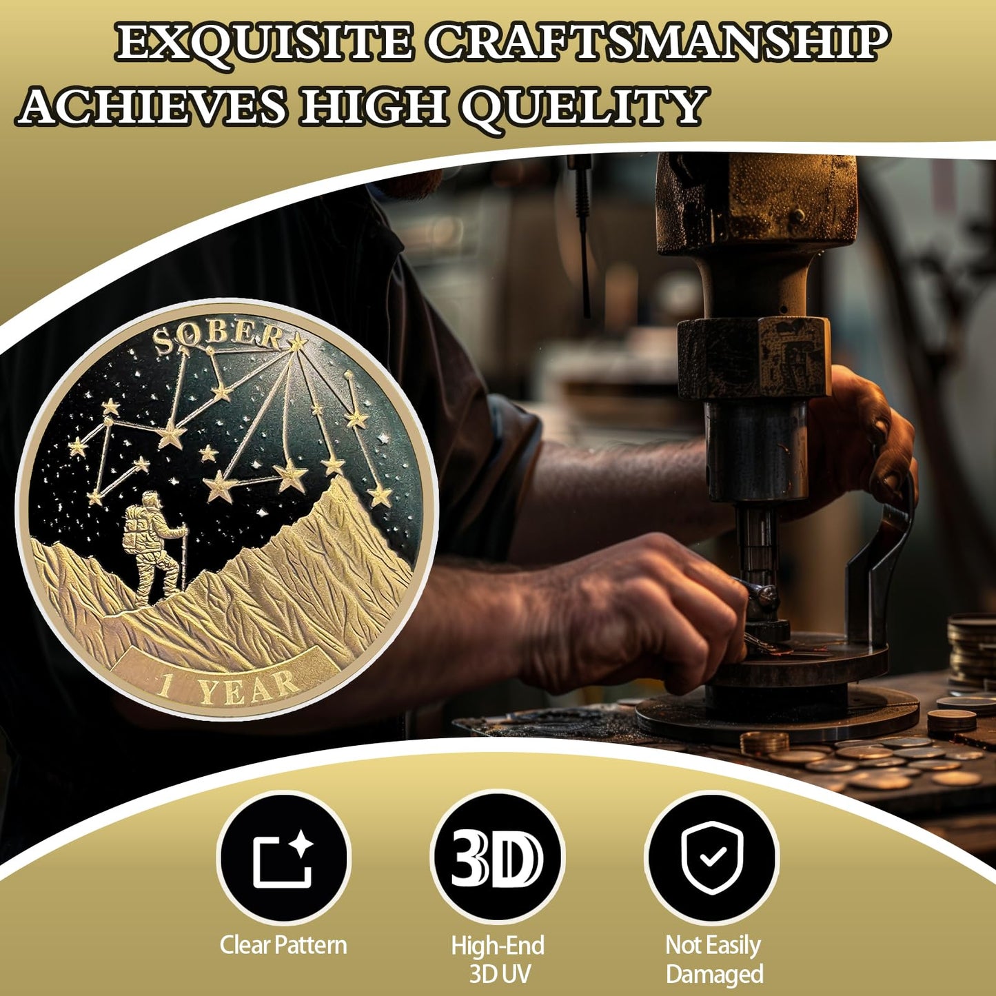 Under the Stars Pathfinder 1 Year Sobriety Coin, Explore Hope AA Coin - Bronze One Year Sober Medallions with Inspirational Quotes, Personalized Affirmation Sobriety Gifts for Men and Women YRCKUDZKG