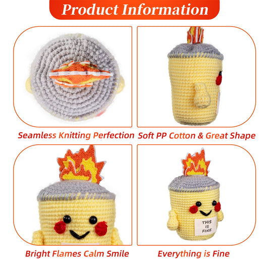 Cute This is Fine Positive Crochet Emotional Support Dumpster Fire Plush Knitted Toys mysite