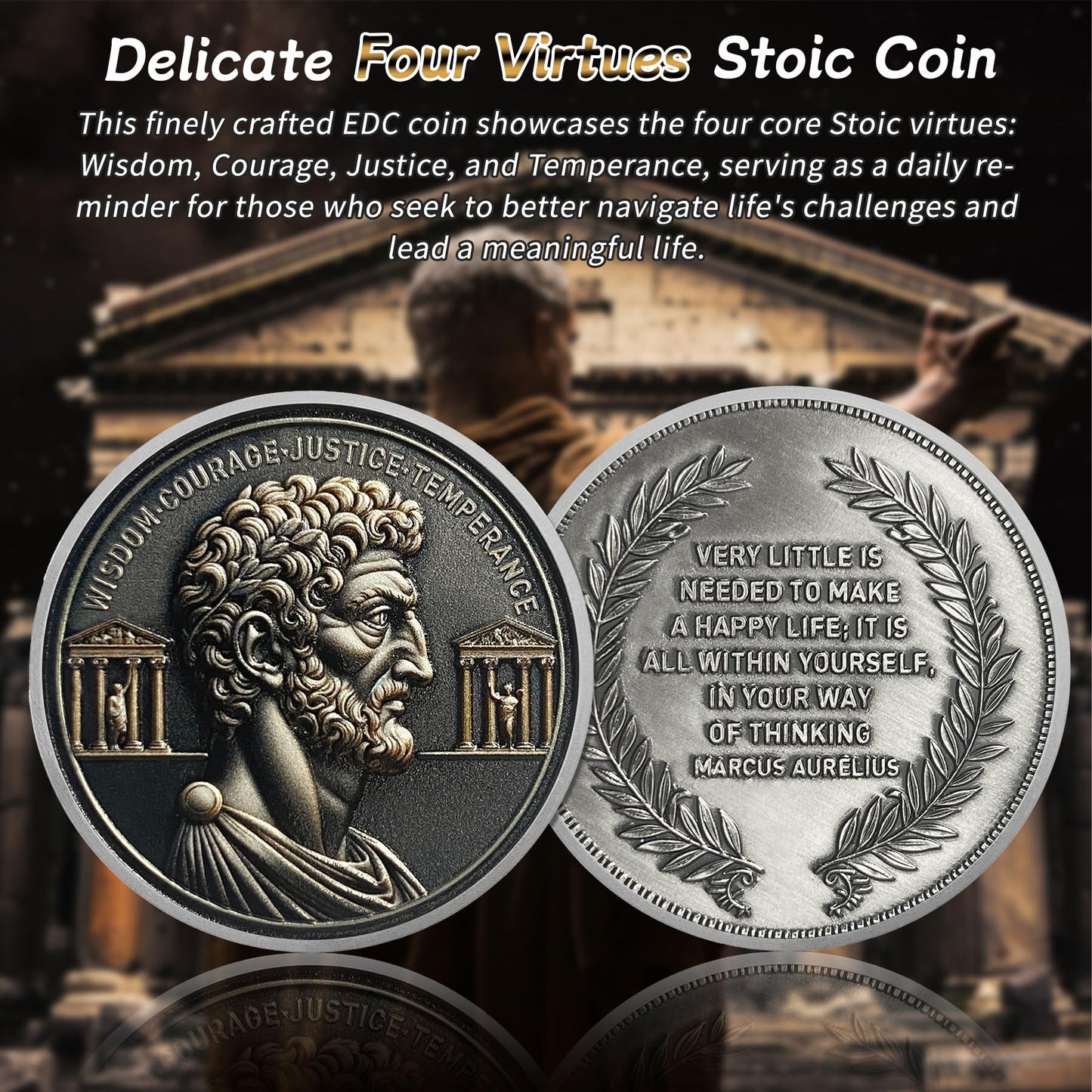 Delicate Four Virtues Silver EDC Roman Cardinal Virtues Challenge Coin mysite