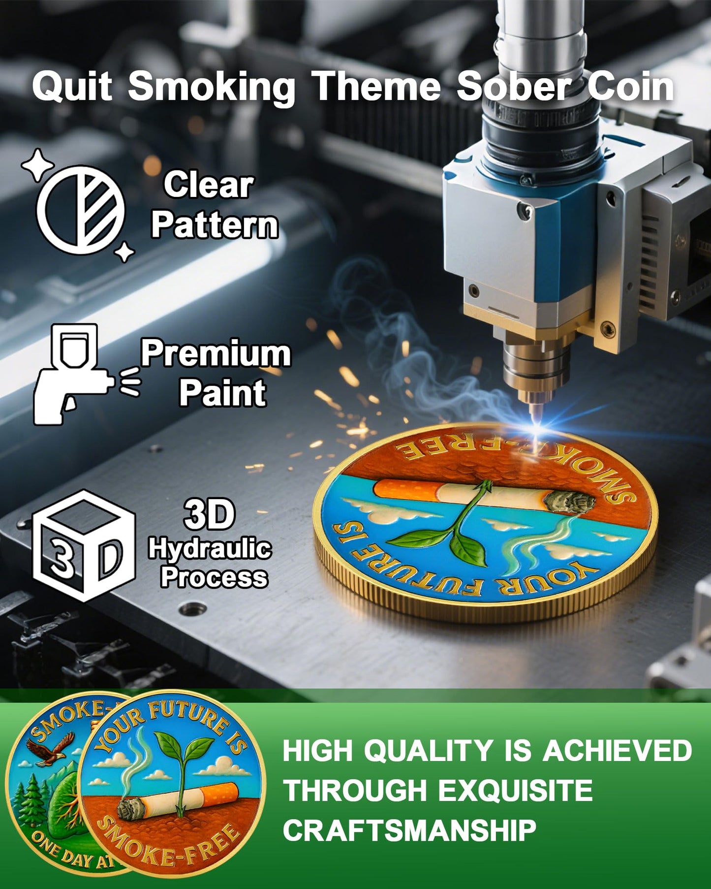 Quit Smoking Recovery Coin, Your Future is Smoke-Free Sobriety Coin - Addiction Recovery Medals for Anxiety Relief, Anti-Smoking Inspirational Gifts for Men & Women YRCKUDZKG