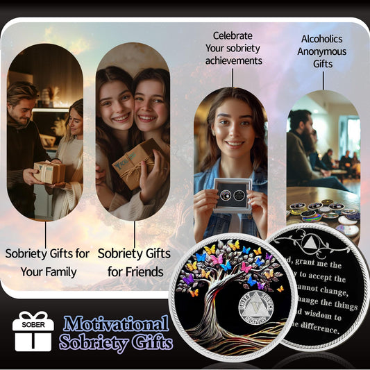 5 Years Sobriety Coin Butterfly Tree of Life AA Chips and Medallions Sobriety Recovery Chip Sober Token Sobriety Gifts for Men Women Celebrating Alcoholics Anonymous Recovery YRCKUDZKG