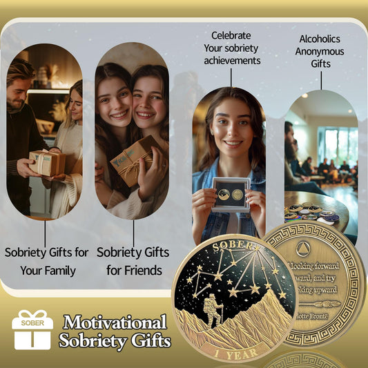 Under the Stars Pathfinder 1 Year Sobriety Coin, Explore Hope AA Coin - Bronze One Year Sober Medallions with Inspirational Quotes, Personalized Affirmation Sobriety Gifts for Men and Women YRCKUDZKG
