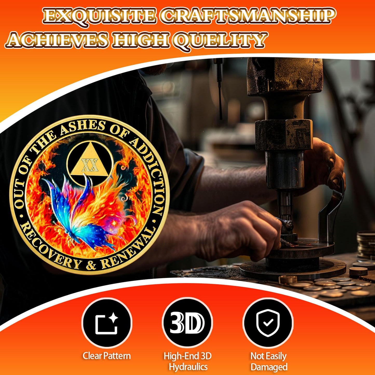 Butterfly in the Fire 20 Year Sobriety Coin Recovery and Renewal Twenty Year Sobriety Chip AA Chips and Medallion AA Coin Recovery Chip Sobriety Gifts for Men Women Alcoholics Anonymous Gift YRCKUDZKG