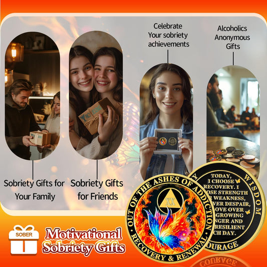 Butterfly in the Fire 20 Year Sobriety Coin Recovery and Renewal Twenty Year Sobriety Chip AA Chips and Medallion AA Coin Recovery Chip Sobriety Gifts for Men Women Alcoholics Anonymous Gift YRCKUDZKG