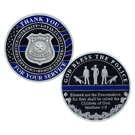 Police Badge Challenge Coin God Bless the Officer & K9 Group Matthew 5:9 mysite