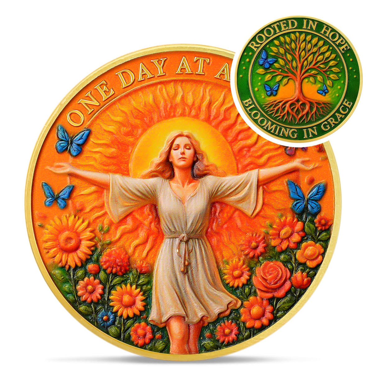 One Day at A Time Sobriety Coin Coin With Meaning