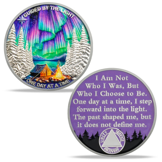 Personalized Aurora Bonfire One Day at a Time Sobriety Coin mysite