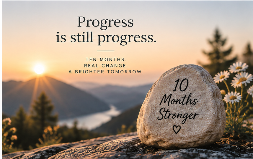 10 months sober milestone quote image about progress and becoming stronger