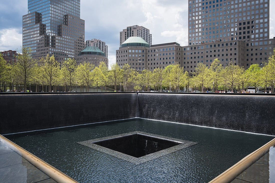 North reflecting pool at the National September 11 Memorial in New York City; contextual image by Christian David, CC BY-SA 4.0 via Wikimedia Commons