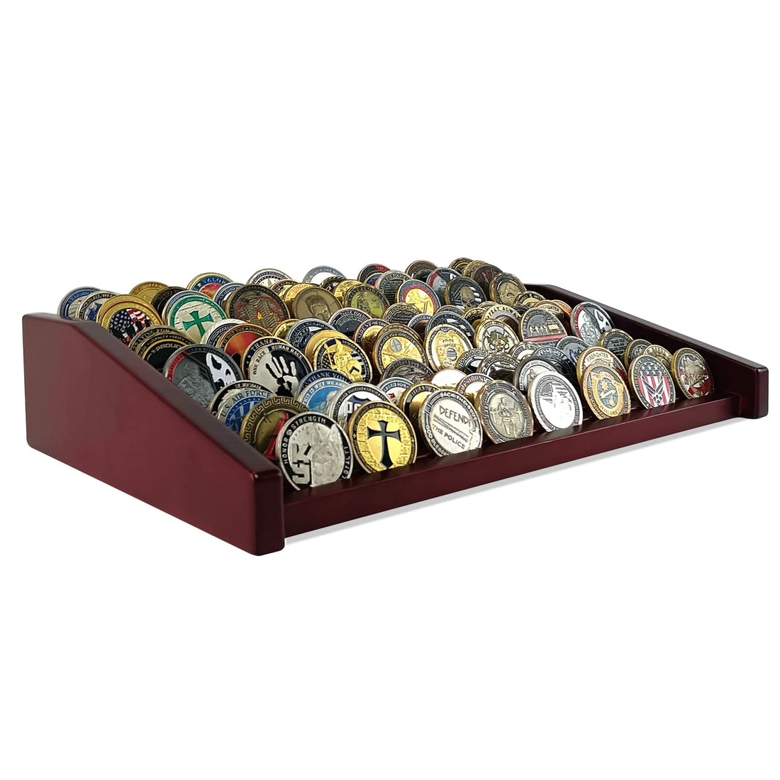 Challenge coin display rack for organizing military commemorative coins