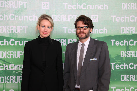 Elizabeth Holmes backstage at TechCrunch Disrupt San Francisco in 2014; photo by Max Morse for TechCrunch via Wikimedia Commons, CC BY 2.0