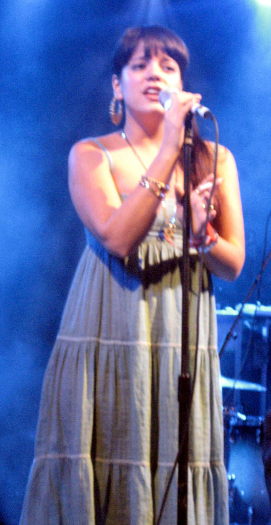 Lily Allen performing in Austin in 2007; archival photo by Daniel Morrison, CC BY 2.0 via Wikimedia Commons