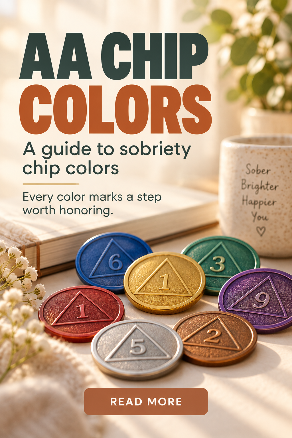 Guide to sobriety chip colors with warm editorial styling