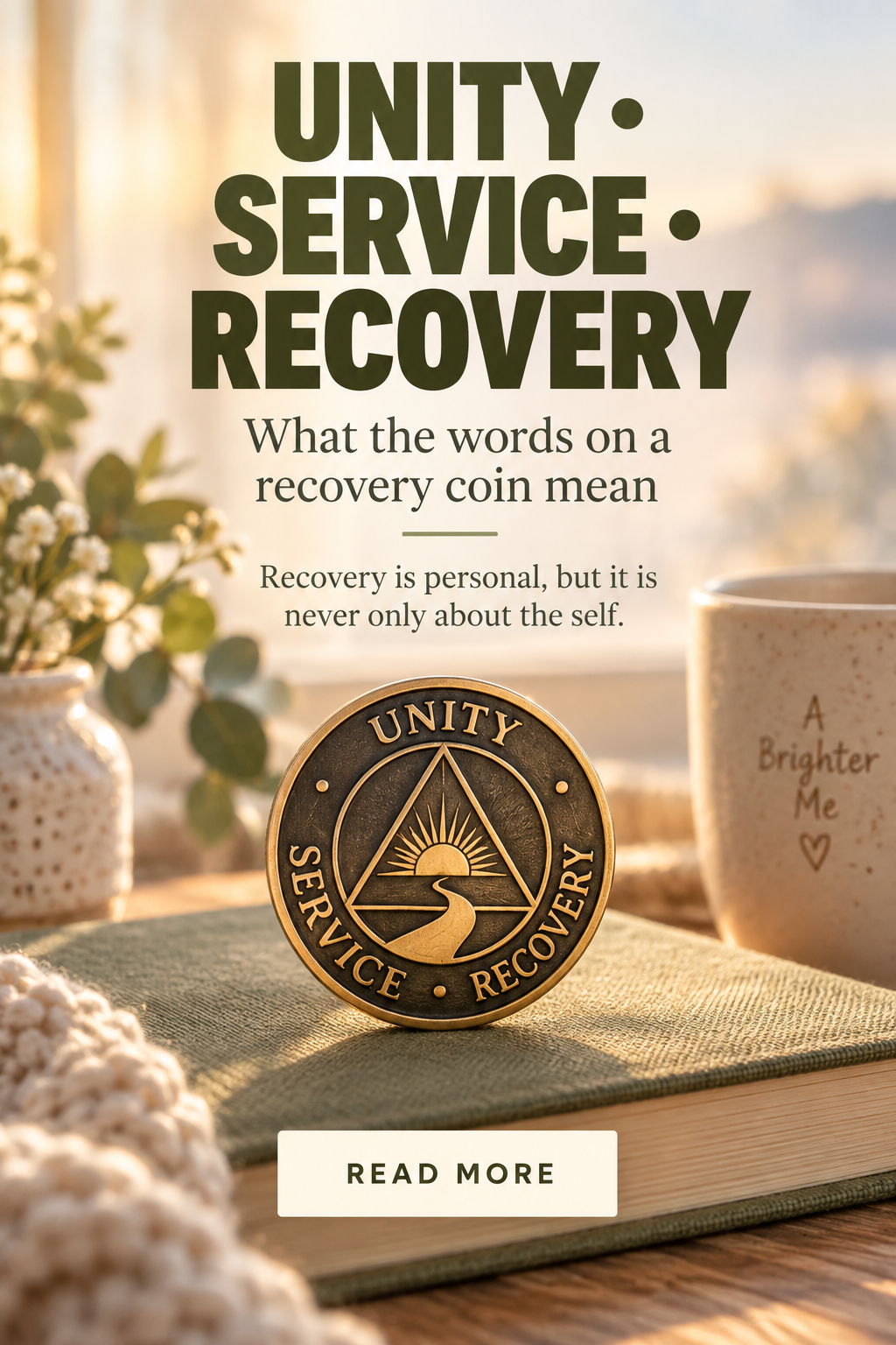Unity Service Recovery coin meaning and the Three Legacies of Recovery, Unity, and Service.