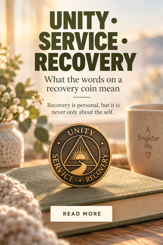 Unity Service Recovery coin meaning and the Three Legacies of Recovery, Unity, and Service.