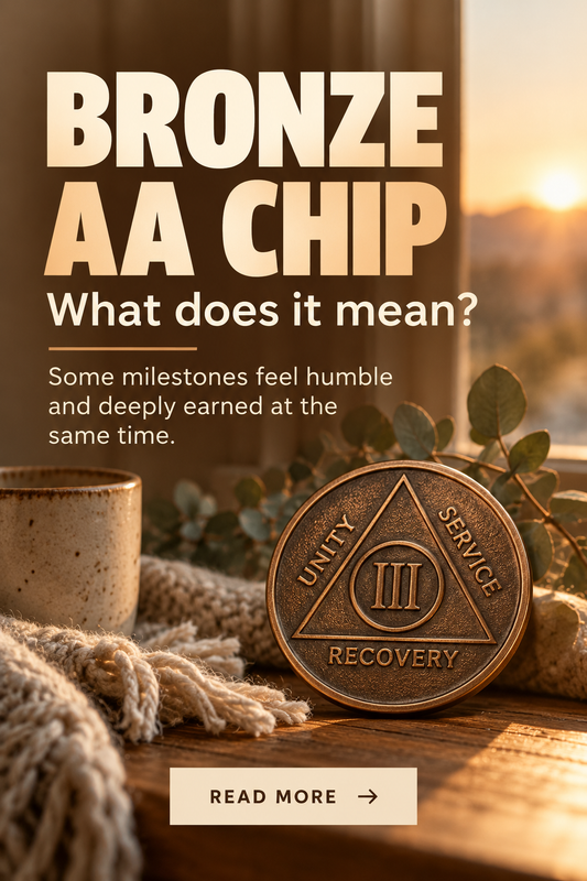 Bronze sobriety chip meaning editorial graphic
