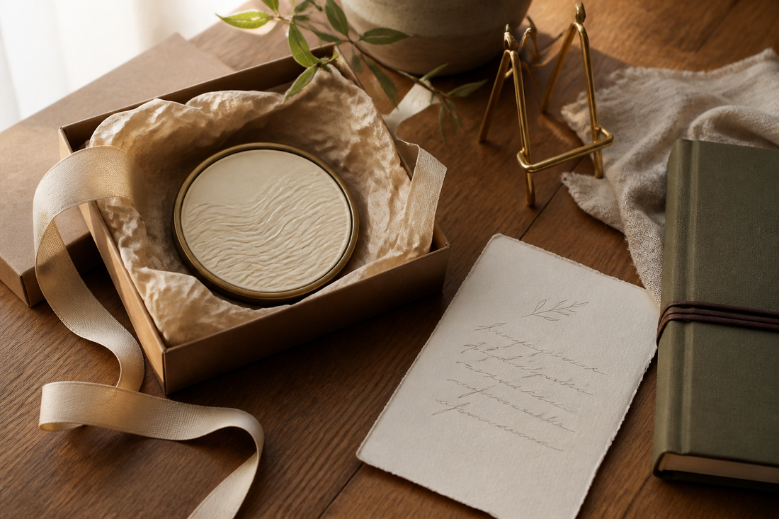 A thoughtful four-digit sobriety milestone gift arrangement with a generic keepsake, card, journal, and presentation box