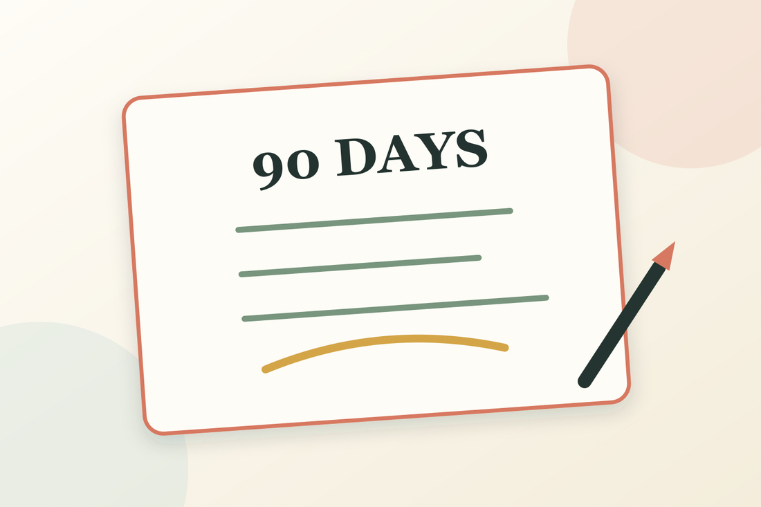 A warm handwritten 90-day sobriety card in a quiet home setting