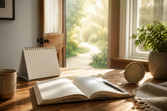 Symbolic recovery image of a sobriety keepsake beside a journal; this image does not depict David Bromstad.