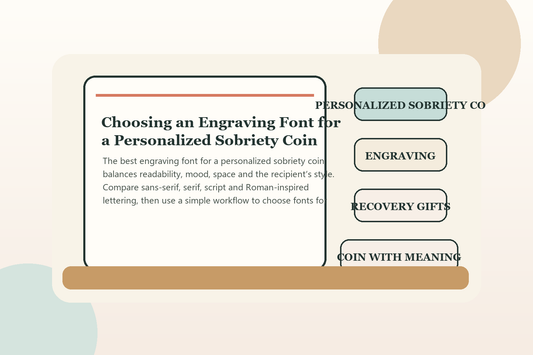Personalized sobriety coin proof comparing serif, sans-serif and script engraving fonts.