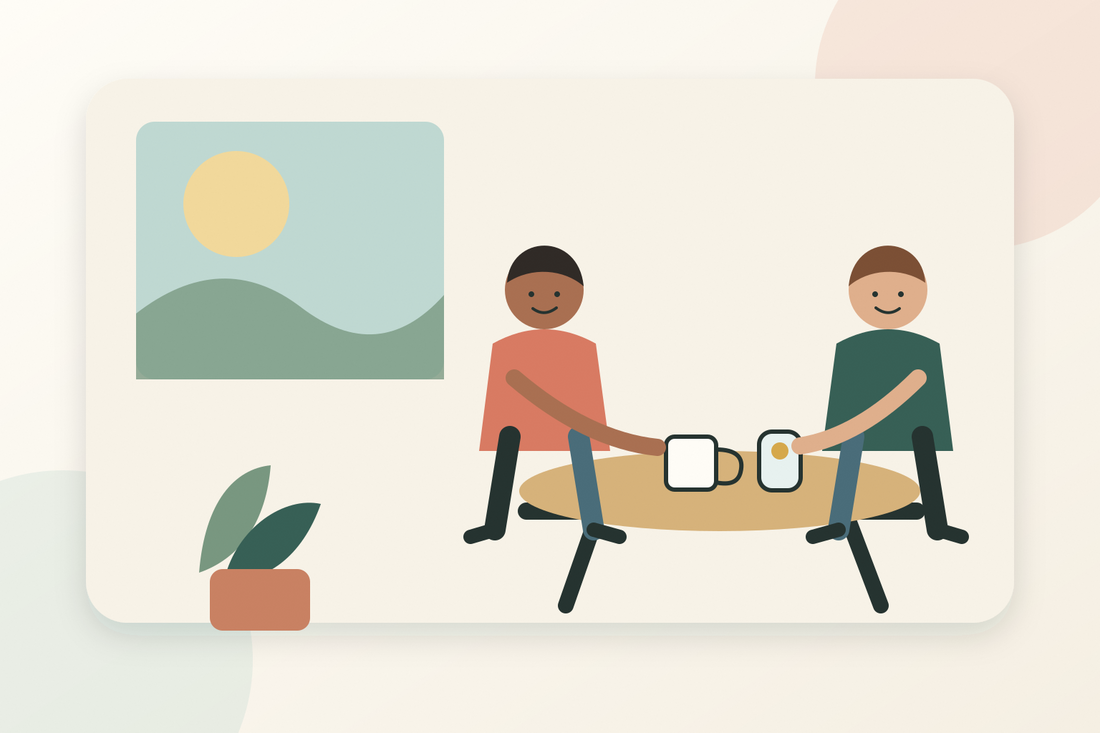 Two adults enjoying a relaxed first sober date over coffee