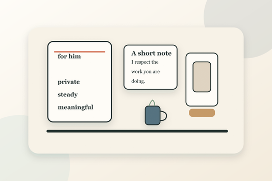Meaningful sobriety gift ideas for a husband with a handwritten card, journal and understated keepsake