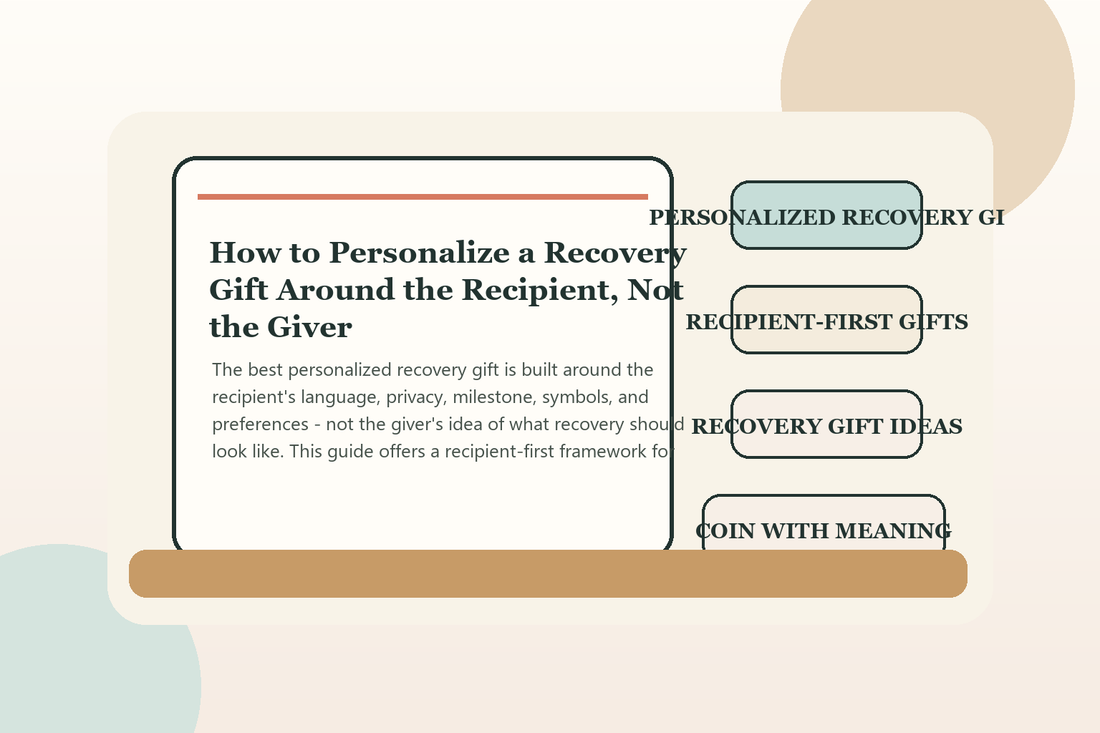 Personalized recovery gift with a milestone coin, handwritten note, and recipient-chosen symbols.