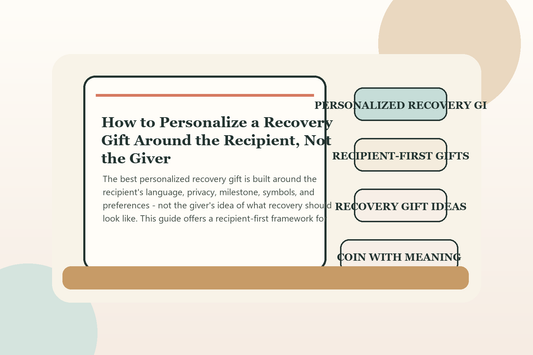 Personalized recovery gift with a milestone coin, handwritten note, and recipient-chosen symbols.