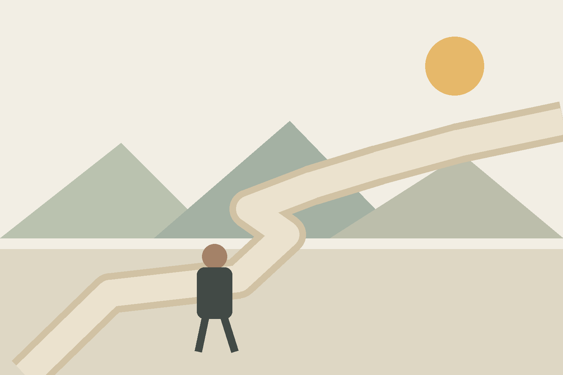 A person continuing along a winding recovery path after a setback
