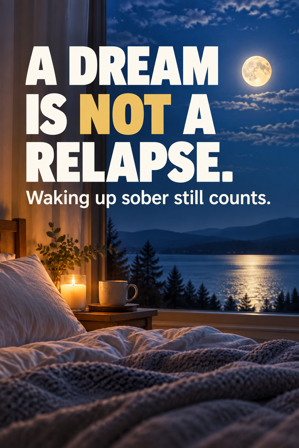 A dream is not a relapse. Waking up sober still counts — nighttime sobriety recovery quote.