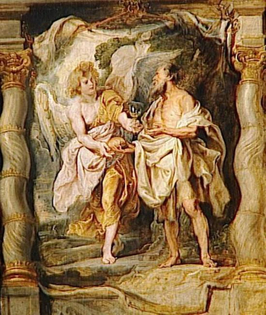 Elijah fed by an angel in 1 Kings 19, a biblical scene about exhaustion, care, and recovery