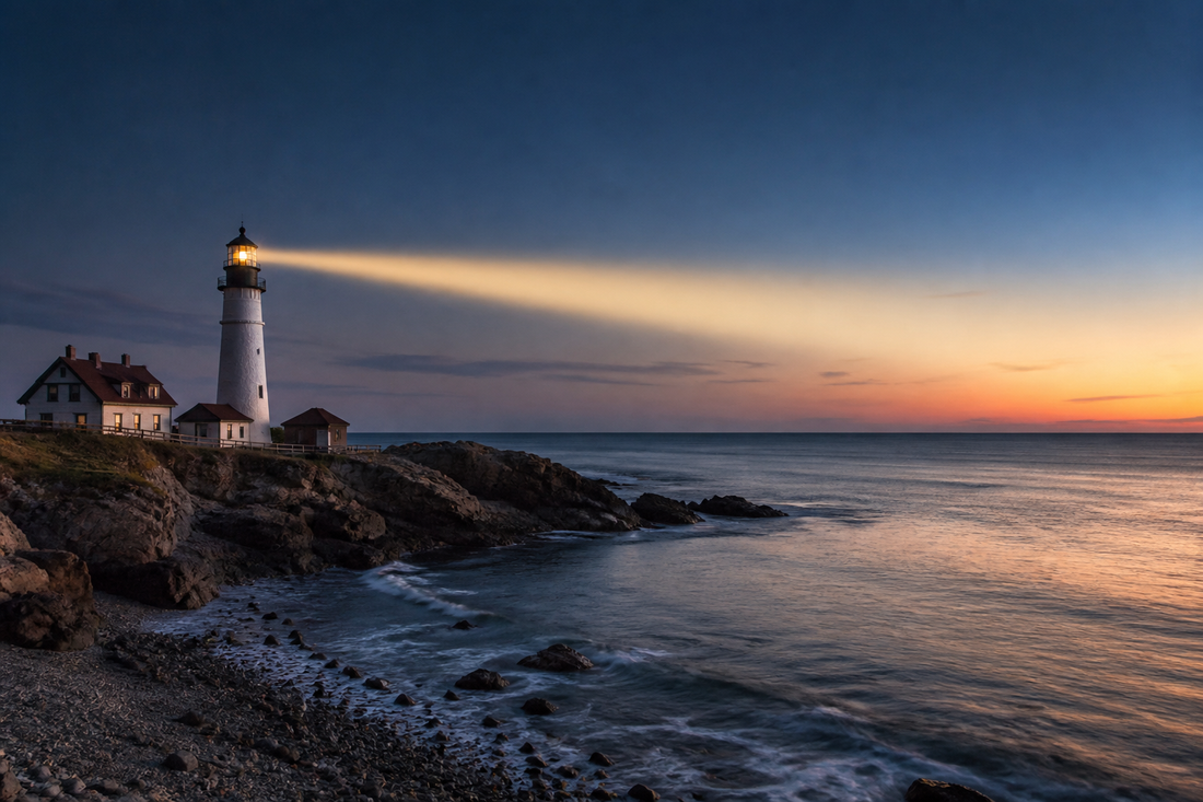 A lighthouse casting a steady beam as a symbol of guidance and hope in recovery