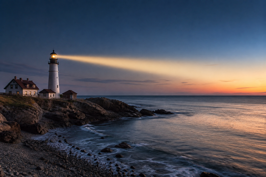 A lighthouse casting a steady beam as a symbol of guidance and hope in recovery