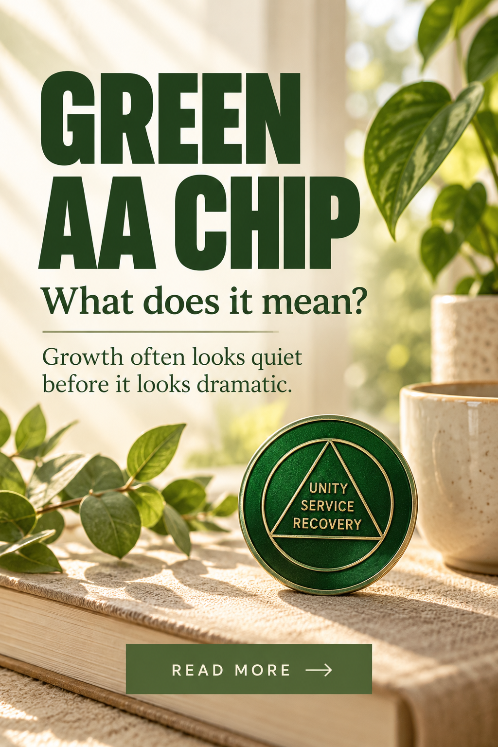 Green sobriety chip meaning editorial graphic
