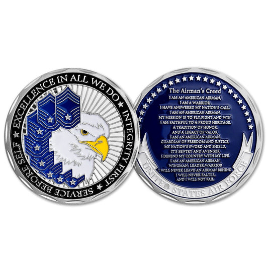 Airman's Creed challenge coin illustrating an Air Force basic training graduation gift guide