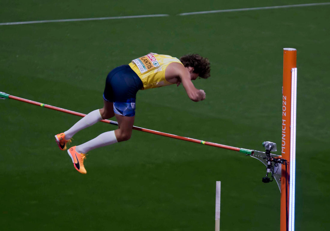 Armand Duplantis in a pole vault final; licensed wide archival athletics image.