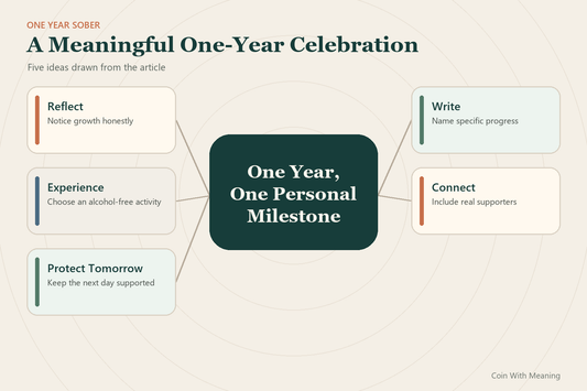 A wide one-year sobriety celebration visual showing meaningful ways to recognize the milestone.