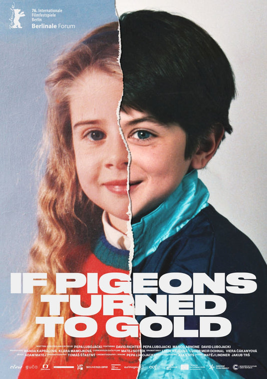 Official poster for If Pigeons Turned to Gold, featuring split childhood portraits from the documentary
