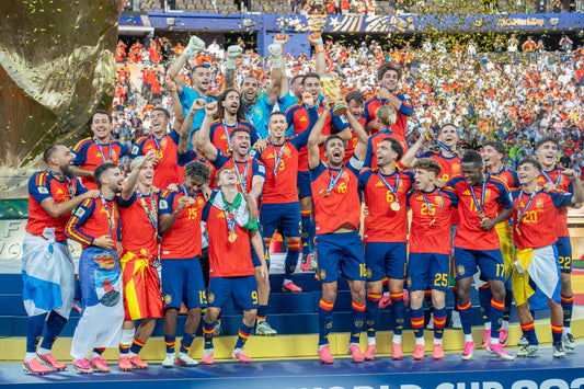 Spain's World Cup winners after the 2026 final, used as a contextual image for the recovery routines reflection.