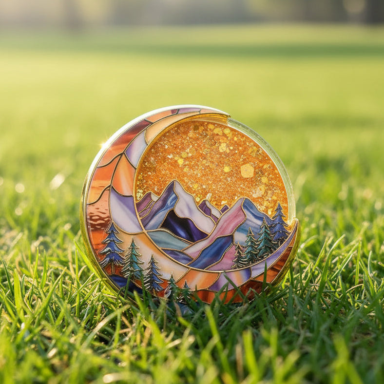 Personalized NA Glittering Mesmerizing Mountain & Moon Flow Sand Recovery Coin mysite