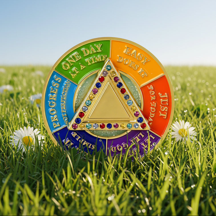 Personalized Colorful Rotating Fidget Spinner Sobriety Coin mysite
