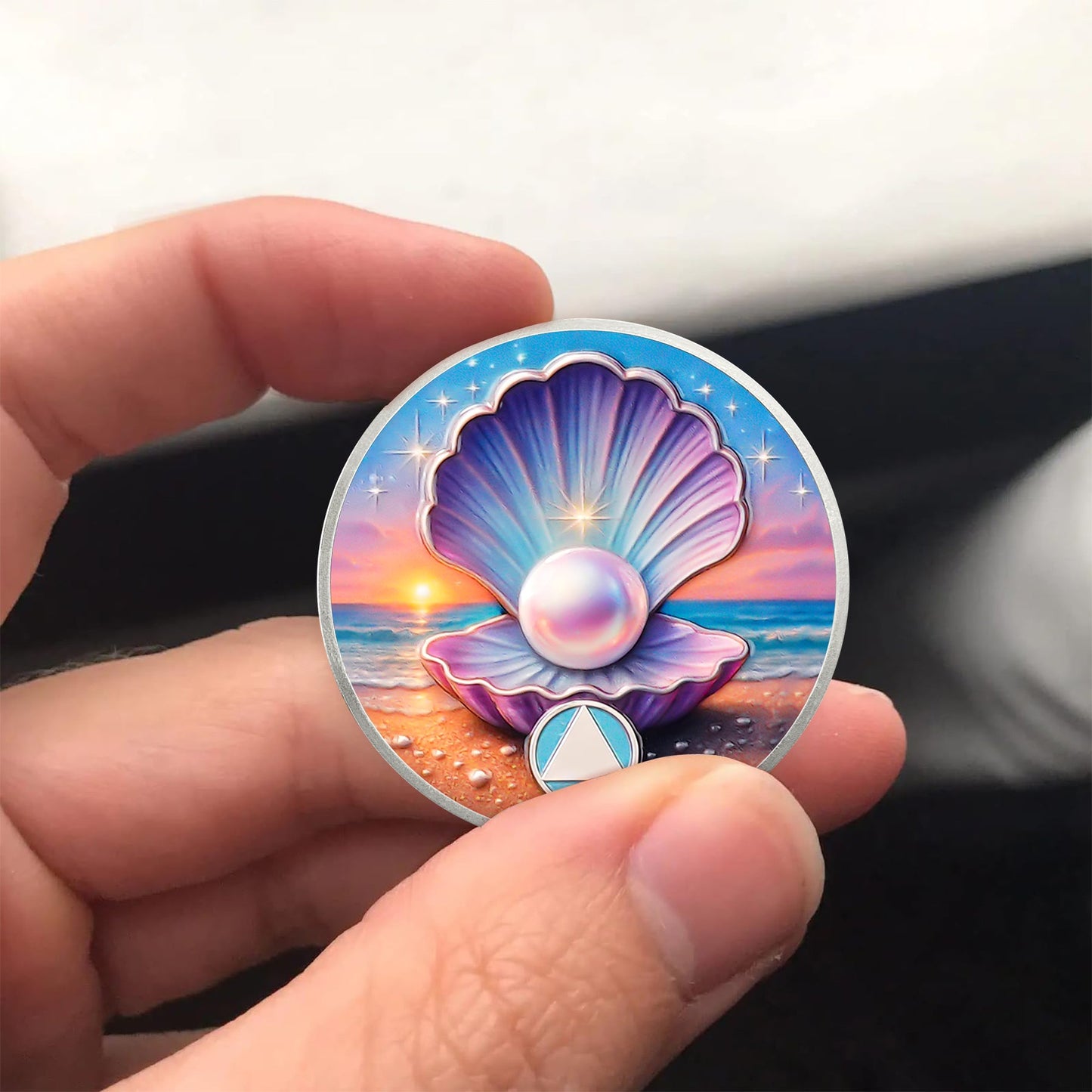 Personalize Purple Shell Pearl Sobriety Coins mysite