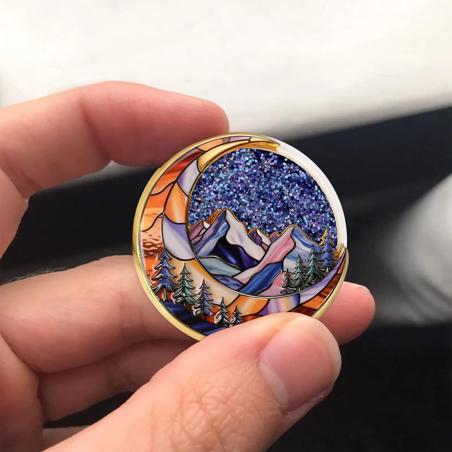 Personalized NA Glittering Mesmerizing Mountain & Moon Flow Sand Recovery Coin mysite