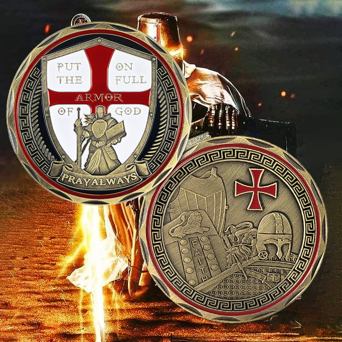 Put On the Full Armor of God Challenge Coin Crusader Pray Always Collectible Coin mysite